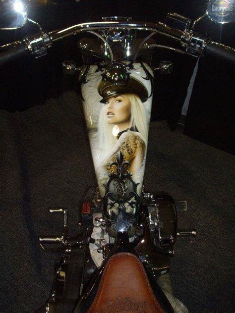 Fun motorcycle tank art in the progressive motorcycle garage. Dreamy Biker Girl Tank | Gas Tanks - Totally Rad Choppers