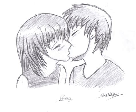 Always remember that whenever you draw two people kissing on profile angles or side views, the outline sketches for the characters' heads look like a heart shape. Boy And Girl Kissing Drawing at PaintingValley.com ...