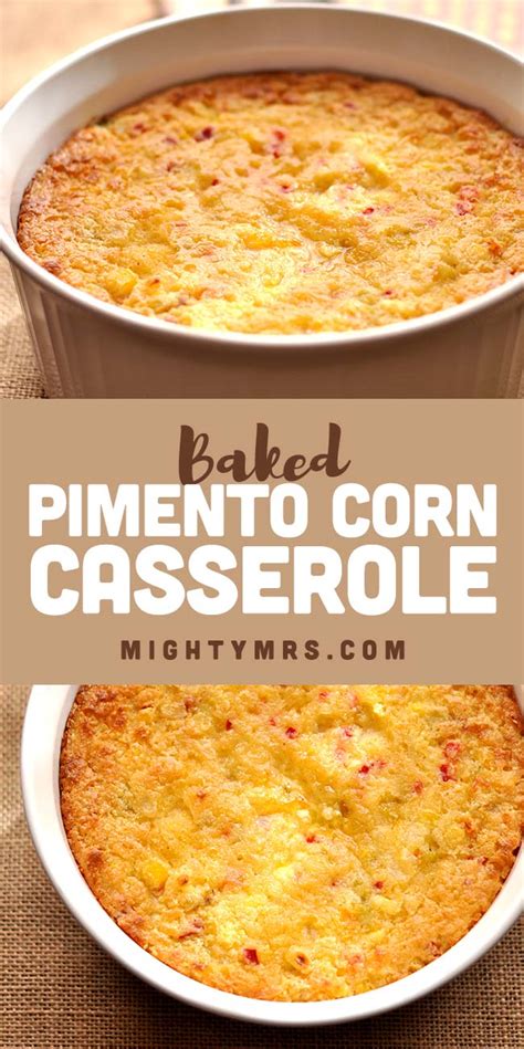 If you get campbell garlic mushroom soup, it adds a great taste to it. Baked Corn Casserole with Pimentos | Mighty Mrs