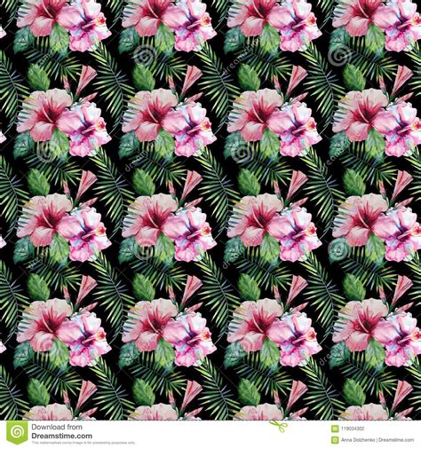 Bright Green Herbal Tropical Hawaii Floral Summer Pattern Of A Tropic Palm Leaves And Tropic ...