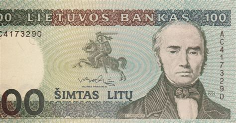 100 or one hundred (roman numeral: Lithuania 100 Litu 1991|World Banknotes & Coins Pictures ...