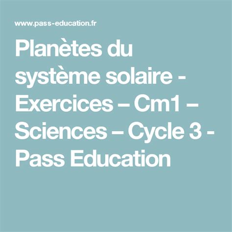 Planètes du système solaire - Exercices – Cm1 – Sciences – Cycle 3 ...