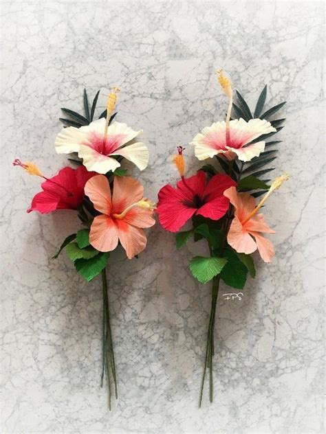 Whatever paper you will use here is the step by step to make paper hibiscus flower. HIBISCUS PAPER FLOWER, tropical bouquet, hawaiian hibiscus ...