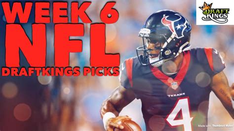 The upsets keep rolling in as injuries accumulate, and we're starting to see more teams pull away from the pack. WEEK 6 NFL DRAFTKINGS PICKS / FANTASY LOCKER ROOM / 2017 ...