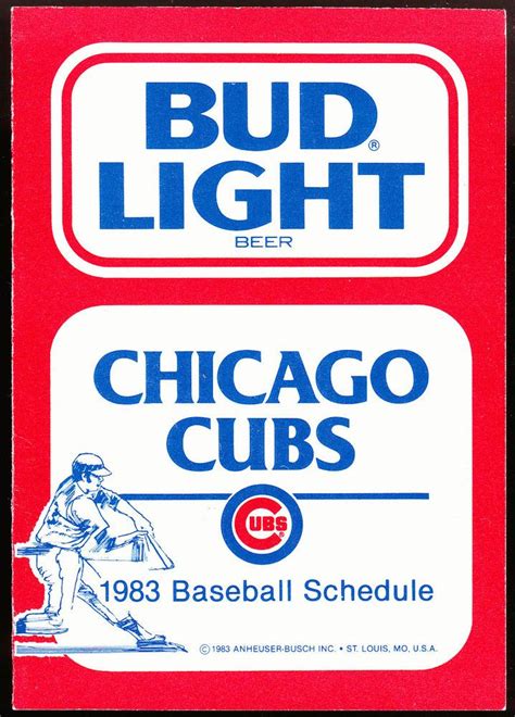 Filter by teams, division, or conference. 1983 CHICAGO CUBS WGN TV BUD LIGHT BEER BASEBALL POCKET ...