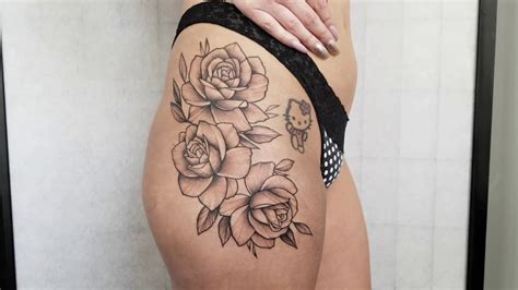 We really love the darker shading on this one too. How to tattoo. Shading a rose thigh tattoo. - YouTube