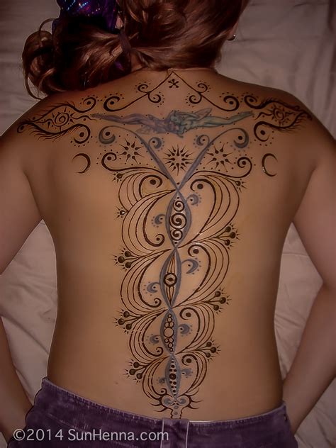 Skeleton looking 🤘/ three stripes / rather be dead than cool from nirvanas song stay away / underarm tattoo that looks like an e. laila's full back henna tattoo - sunhenna.com