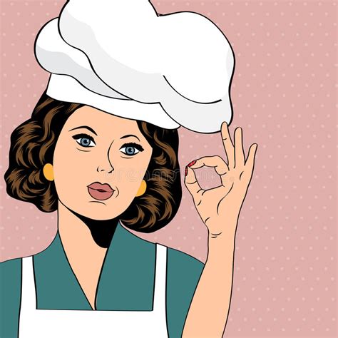 Hand drawn vector illustration on artistic watercolor background. Femme De Cuisinier, Chef Principal Féminin Personnage De Dessin Animé Drôle Illustration de ...