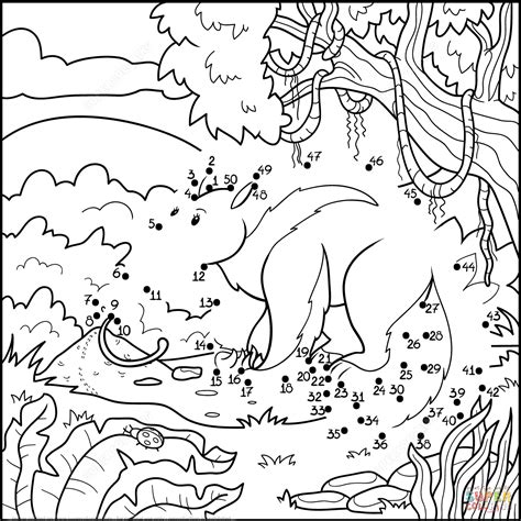 Giant anteater coloring page from anteater category. Anteater dot to dot | Free Printable Coloring Pages