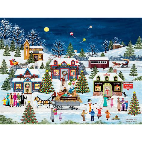 550 piece puzzles, north carolina puzzles, scenic puzzles, train puzzles, william mangum artist puzzles, winter puzzles. December 24th 550 Piece Jigsaw Puzzle | Spilsbury