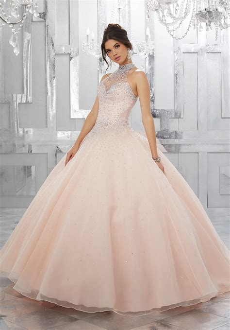 Pink 100% silk alyce beaded sheer overlay spaghetti strap ball gown dress 8top rated seller. Crystal Beaded Organza Ball Gown | Morilee