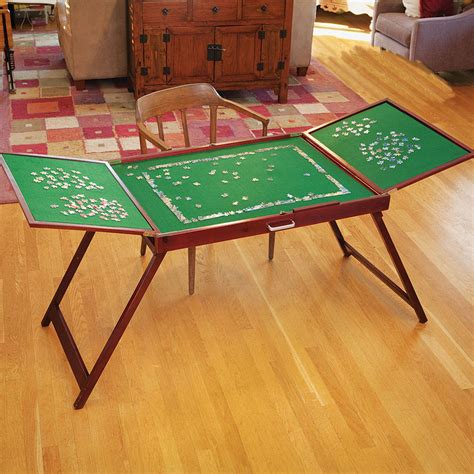 Close the lid for additional games, cards or crafts. Fold-And-Go Wooden Jigsaw Table: A must have for puzzlers