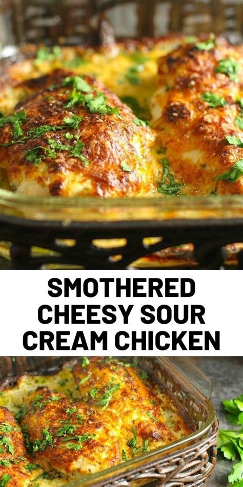 Then mix your sour cream with a half cup of parmesan, salt and pepper, oregano and basil. SMOTHERED CHEESY SOUR CREAM CHICKEN - LIFE TO EAT