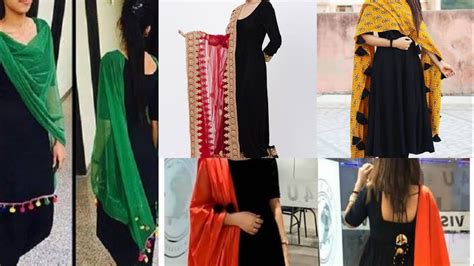 Style it with a one colour salwar suit either white or black and make a style statement. Black salwar suit with contrast dupatta | Plain salwar ...