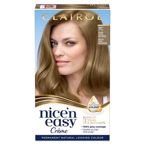 Permanent colour cr�me hair dye. Buy Clairol Nice'n Easy Hair Dye, 7C Dark Cool Blonde 177ml