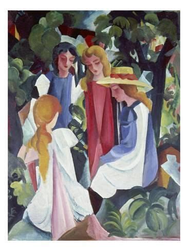 Nach einem besuch in paris im jahre 1907 war es der französische impressionismus, der dem rheinländer august macke entscheidende. 'Four Girls, about 1912/13' Giclee Print - Auguste Macke ...