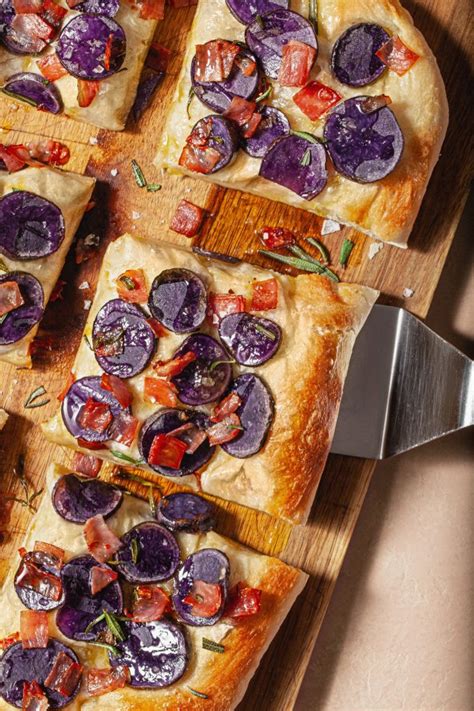 For a 12 by 18 pan i usually go about 2 1/2 ponds. Sicilian Purple Potato Pizza - Colavita Recipes