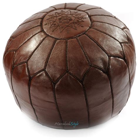 These incredibly beautiful leather ottomans would look sensational in any living room or outdoor area. Moroccan Pouf, Chocolate Brown Leather Pouf, Round Ottoman ...