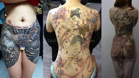 Tattoos on all over the body. Women's private Tattoos