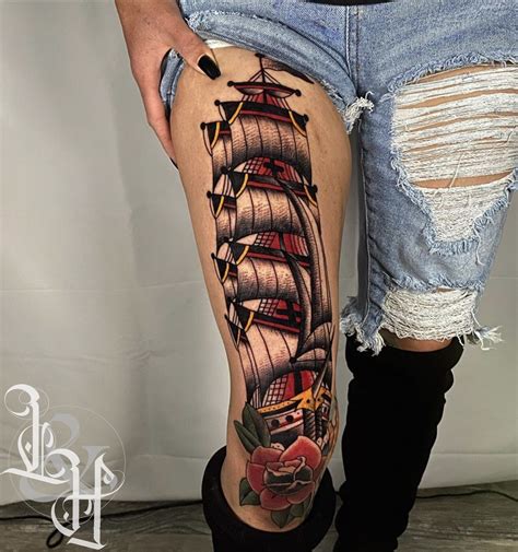 The owner of cloak and dagger, stefan getty, has been tattooing since he was 13 or 14 years old. Color Neotraditional Pirate Ship Tattoo - Love n Hate