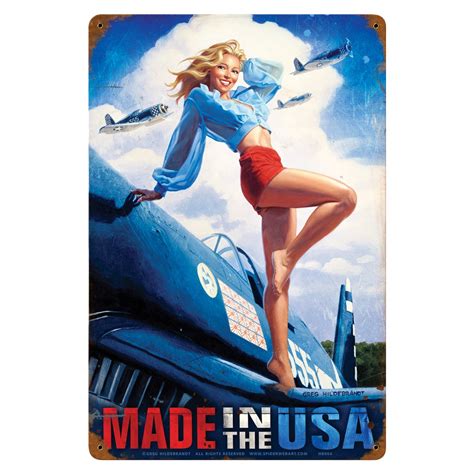 Collection of aviation pin up and nose art copyrights belong to their respective owners. Pin-Up Metal Signs