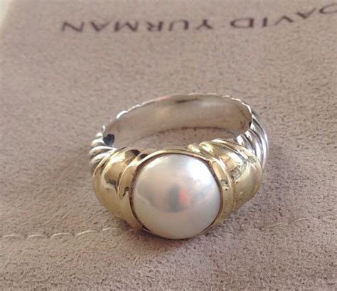 I'm a sucker for some yellow gold & this floral print. DAVID YURMAN STERLING SILVER & 14K YELLOW GOLD MABE PEARL CAPRI RING SIZE 7 1/2 | Mabe pearl ...