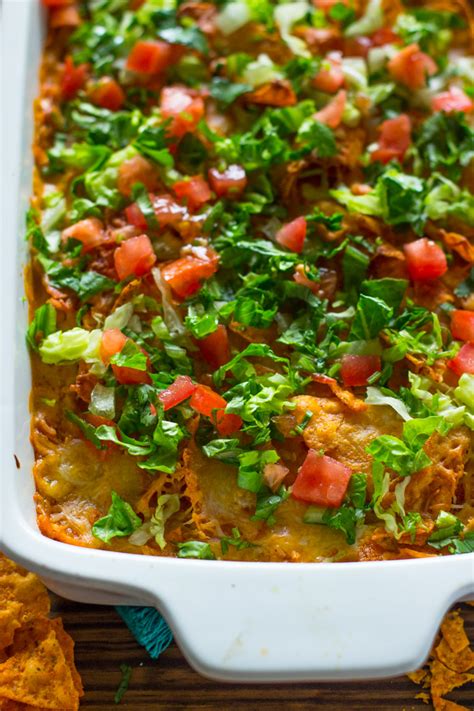 A salad with the delicious flavor of a popular nacho cheese taco from a fast food chain is easy to make, and the kids will love it. Doritos Chicken Casserole | Gimme Delicious