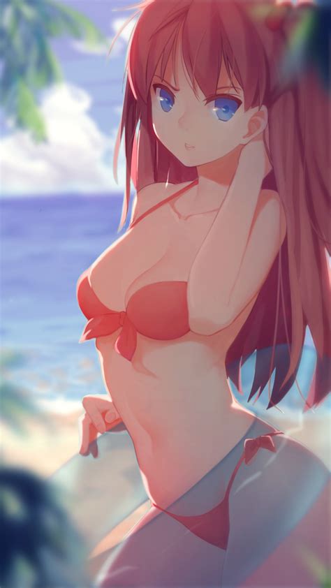 In anime, could be a shana clone. Wallpaper : anime girls, long hair, Neon Genesis Evangelion, Asuka Langley Soryu, bikini ...