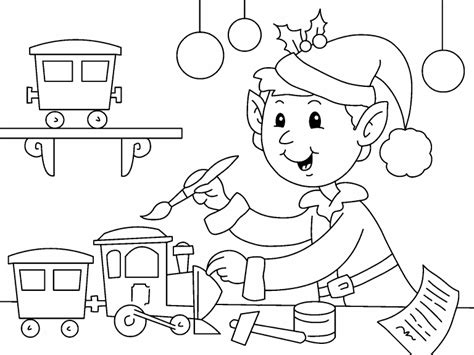 These train coloring pages feature bullet trains, steam engines, freight trains, and more. Elf painting train coloring page - Coloring Pages 4 U