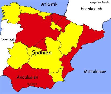 Spanien liegt im südwesten von europa, die hauptstadt ist madrid und die landeswährung der euro. Landkarte von Spanien - Ferienhäuser und Fincas in ...