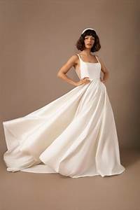  By Yoo Square Neck Open Back Taffeta Wedding Gown