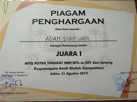 105+3+2 tingkat realisasi program pembiayaan. Adan, Siswa MTsN 9 Sleman, Boyong Piala Juara Pertama ...