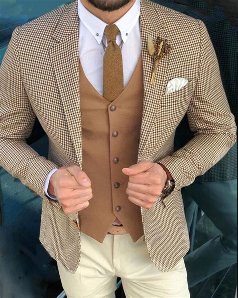 Reddit's largest men's fashion community. Camel houndstooth 3 Pieces Suits for Men Blazer (jacket+ ...