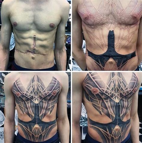 What kind of tattoo should i get on my thigh? 50 Chest Cover Up Tattoos For Men - Upper Body Design Ideas