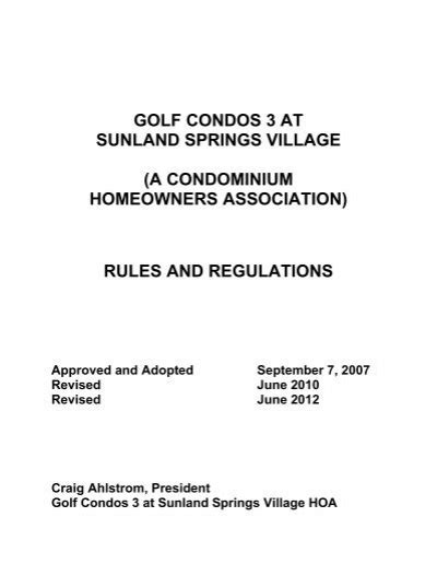We did not find results for: Rules and Regulations for Golf Condominium 3 - Sunland ...