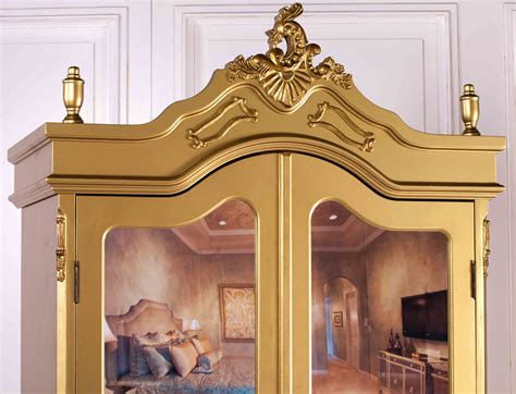 French Antique Gold Double Full Mirrored Armoire Furniture - La Maison Chic Luxury Interiors