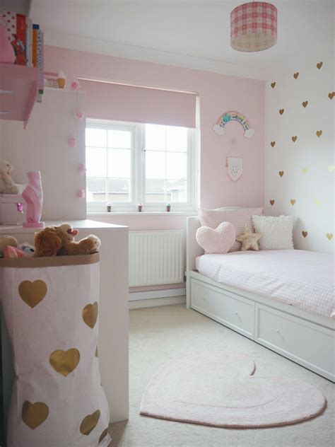 As girls always prefer bright colors like pink, yellow, green, red rose, bluish white. Amelie's Soft Pink and Gold Toddler Bedroom | Pink bedroom ...