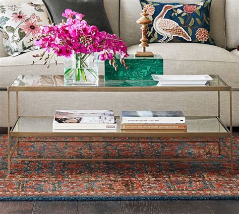 Beautiful pottery barn glass, mirror, and iron coffee table. Leona Coffee Table | Pottery Barn