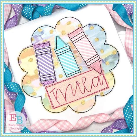 Three lambs baby registry and boutique. Scallop Crayon Name Banner Applique Design | Applique ...