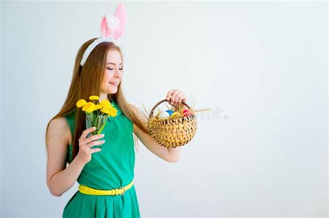 Bunny ears headband 03 3d model. Girl With Bunny Ears And Colored Eggs Stock Photo - Image ...