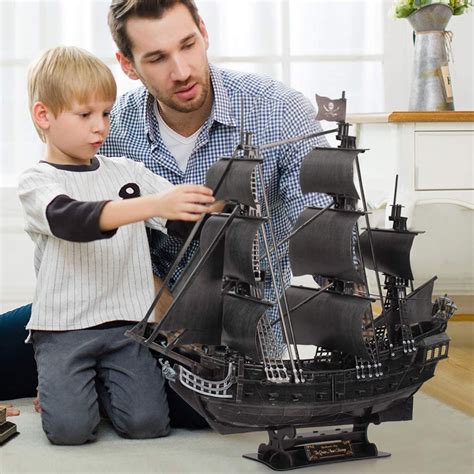 Cubicfun 3d large pirate ship puzzle sailboat model building kits toys, queen anne's revenge, 308 pieces. CubicFun 3D Puzzles 26.6" Pirate Ship with 15 LED Bulbs ...