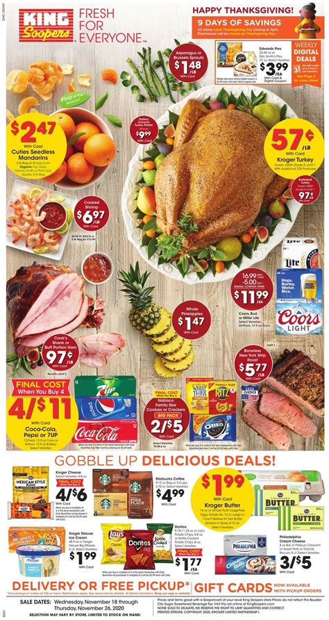 The majority of the stores are open 24 hours a day, saturday and sunday. King Soopers Thanksgiving ad 2020 Ad Circular - 11/18 - 11 ...