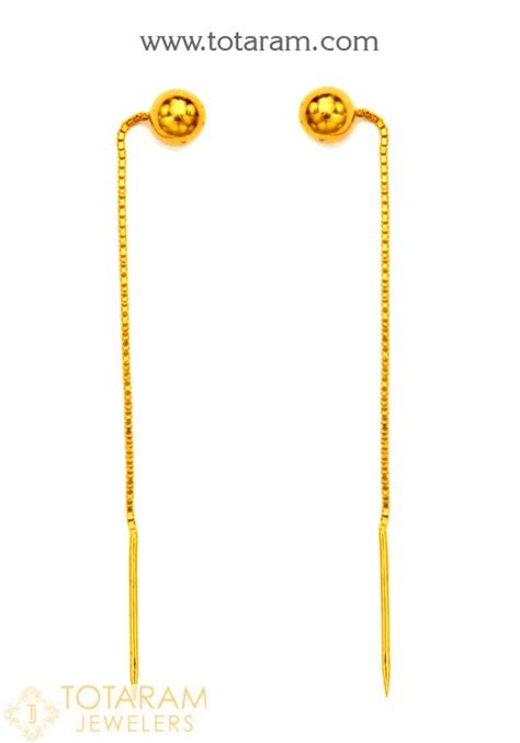 22K Gold "Sui Dhaga" Drop Earrings For Women - 235-GER10436 in 1.700 Grams