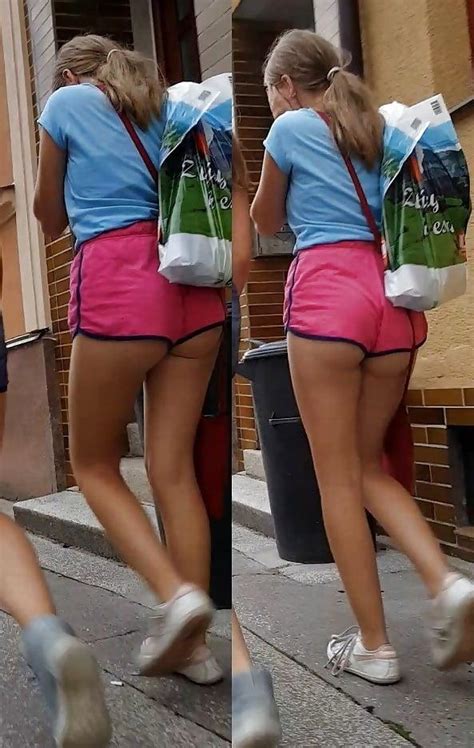 The contour in the fabric of a lower garment (e.g. great lovely shorts - Candid Teens