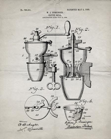 Shop espresso machines and makers from breville, nespresso, gaggia and more. Coffee Grinder Patent Print - IndustrialPrints in 2020 ...