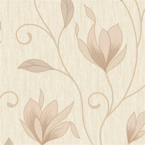 Cream and beige floral wallpaper. Synergy Glitter Floral Wallpaper Soft Gold Cream Beige - Wallpaper from I Love Wallpaper UK