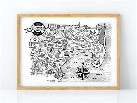 Bondi beach is located 7 km (4 mi). Bondi Beach illustrated map, Sydney, Australia by Rosie Apps illustration www.rosieapps.com ...