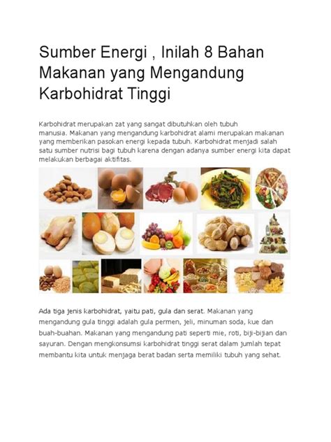 Terjawab • terverifikasi oleh ahli. Jenis Makanan Yang Mengandung Karbohidrat Tinggi