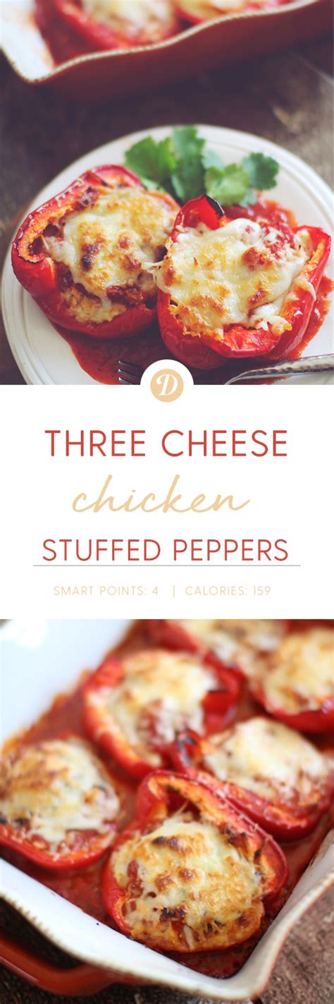 Hungry for more' is stuffed with cheese and topped warm browned cutlet + juicy, crispy, herby things = summer dinner without breaking a sweat. Three Cheese Chicken Stuffed Peppers | Stuffed peppers ...