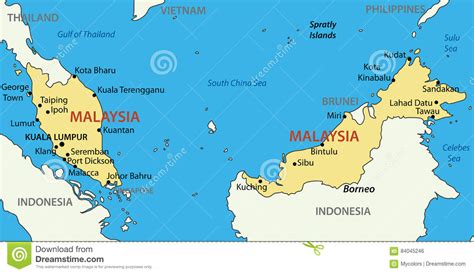 The main part of a country's income is generated in an industrial sector rather than a service one. Maleisië - Kaart Van Grondgebied - Land Vector Illustratie ...